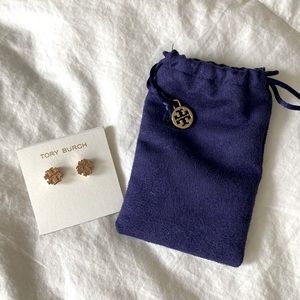 Tory Burch logo rose gold earrings